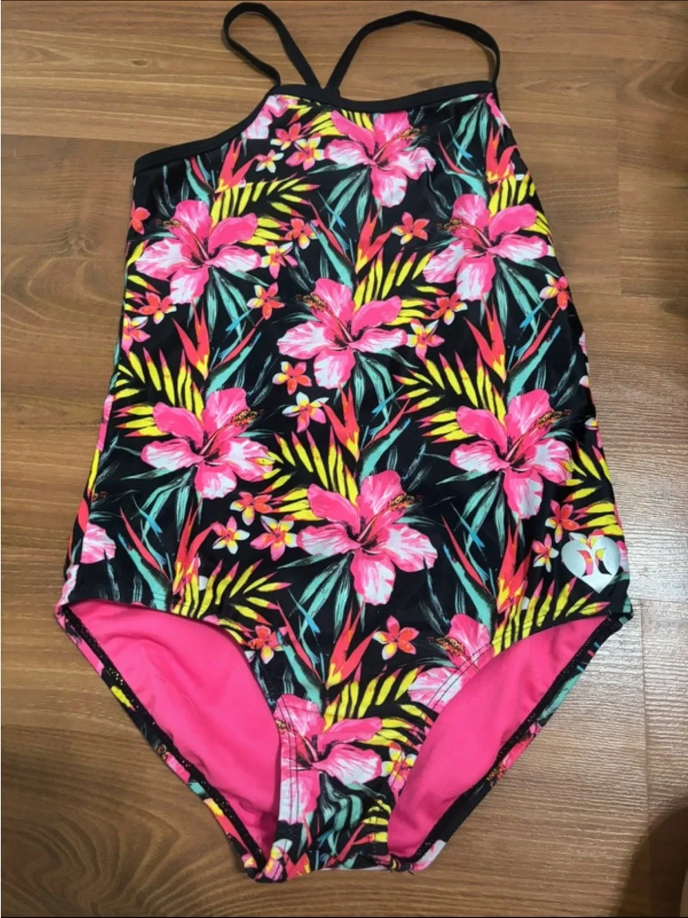 Hurley Black One-Piece Swimsuit with Pink Floral Print